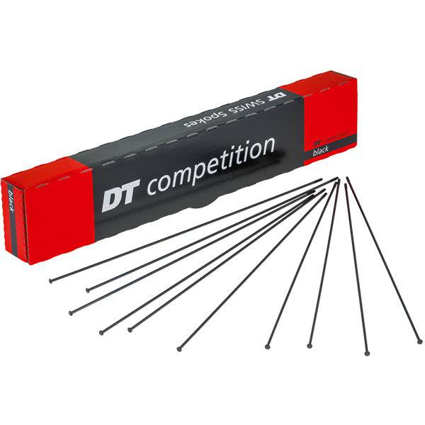 DT Swiss Competition Straight Pull Box 100 spokes for high-strength cycling wheel components, showing a box of durable bike spokes.