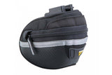 Topeak Wedge II Black Micro Bike Seat Pack with quick release mount and reflective strips for secure cycling storage.