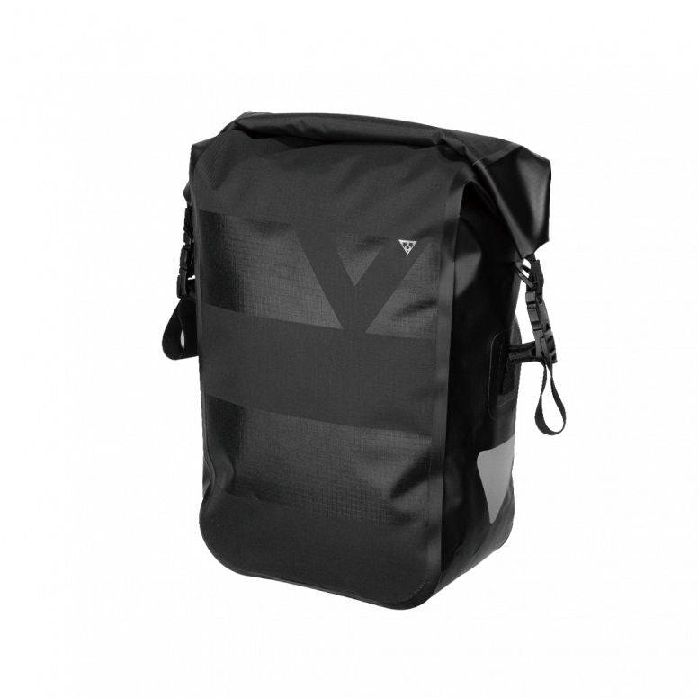 Topeak Drybag Pannier 16L waterproof bike bag with quicklock handle lock system in black, designed for cycling accessories.