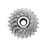 Campagnolo Veloce 10-speed cassette with lockring, showing shiny metal gears for smooth shifting on bike components.