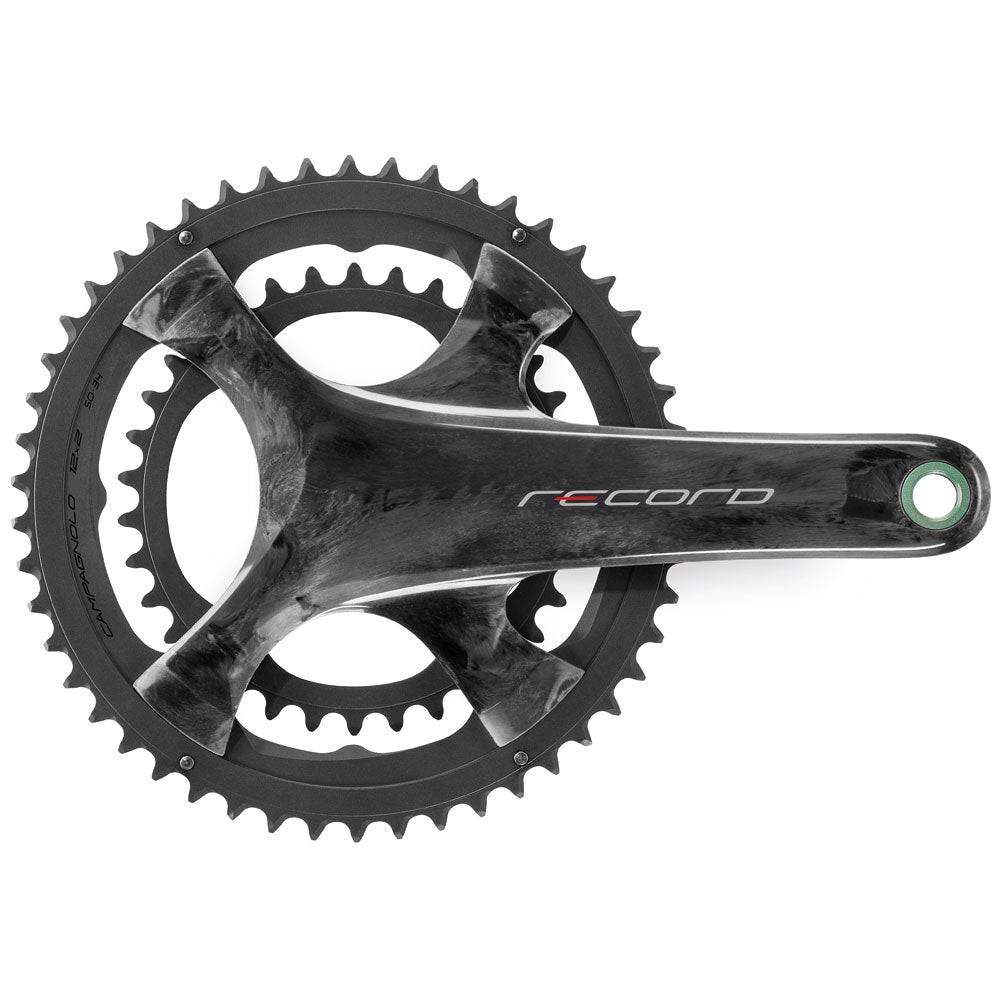 Campagnolo Record 12x Carbon road bike crankset with high-performance crank arms and chainrings, designed for racing and endurance cycling.