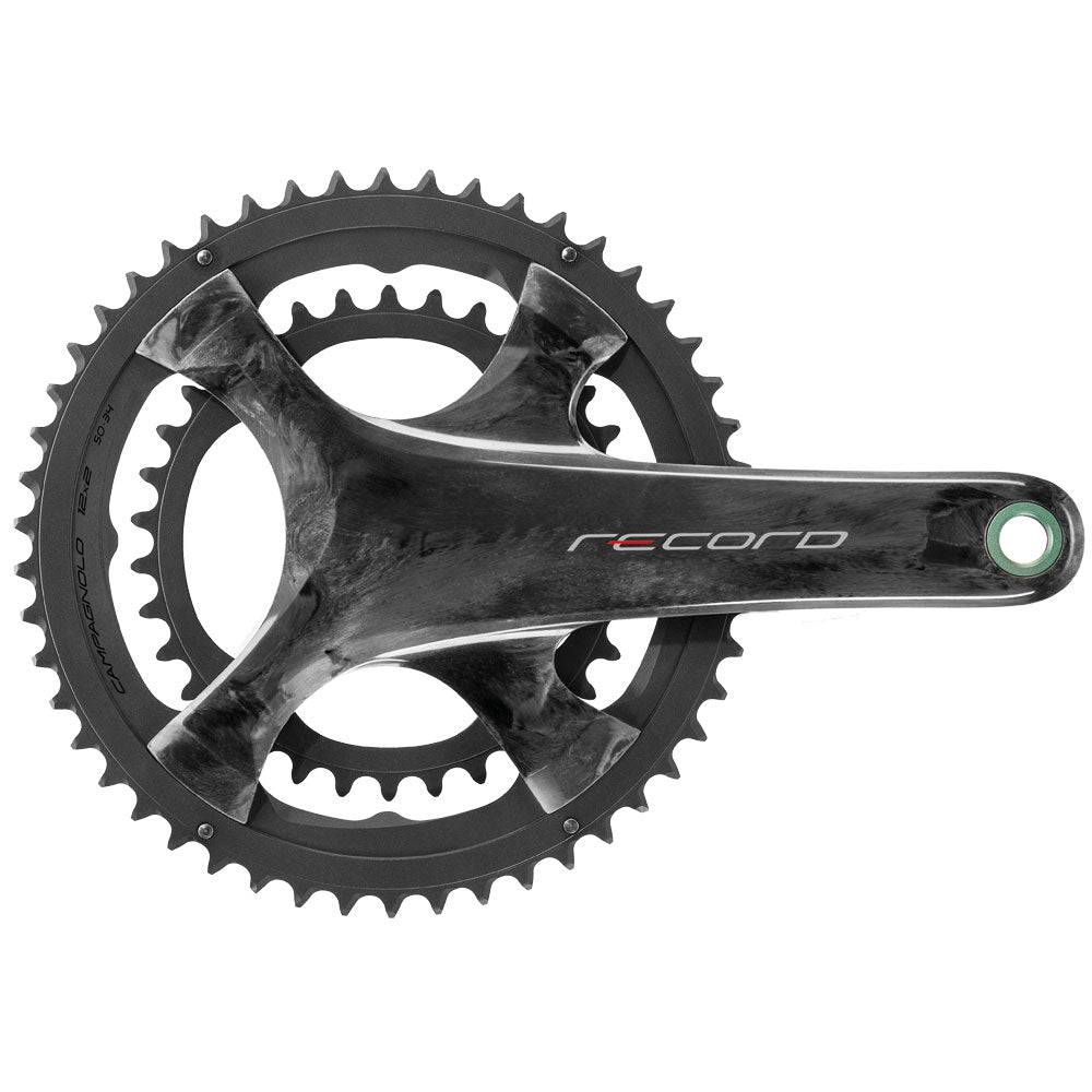 Campagnolo Record 12x Carbon road bike crankset with chainrings, high performance cycling components for road bikes.