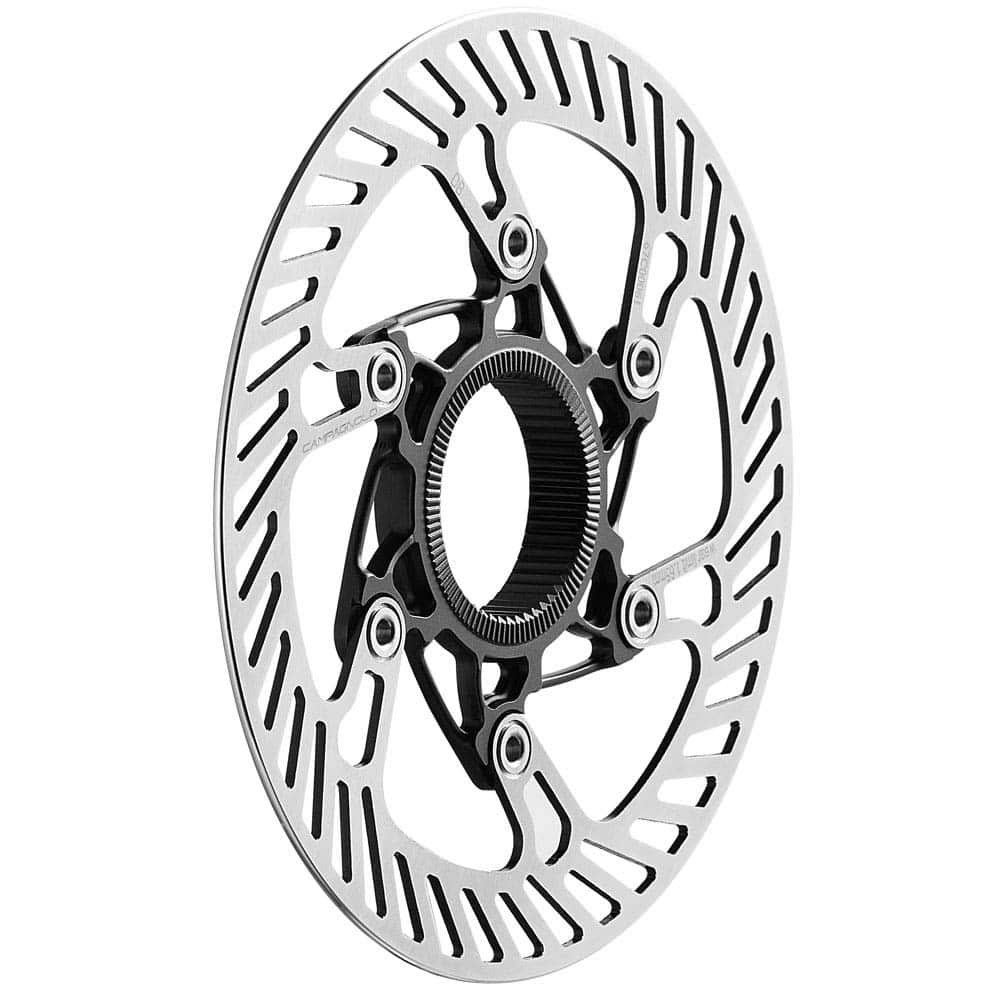 Campagnolo 03 Afs Center-Lock Disc Brake Rotor in 140mm and 160mm sizes, shown with mounting details and surface texture.