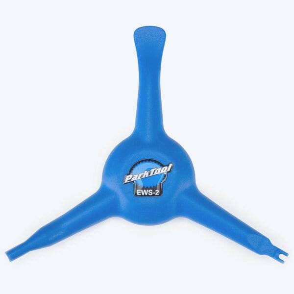 Park Tool EWS-2 electronic wire 3-way tool for Shimano Di2 and SRAM battery covers, used in workshop settings