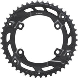 Shimano CUES FC-U6000-2 double 46T outer chainring for 10/9 speed urban bike components, shown in close-up.