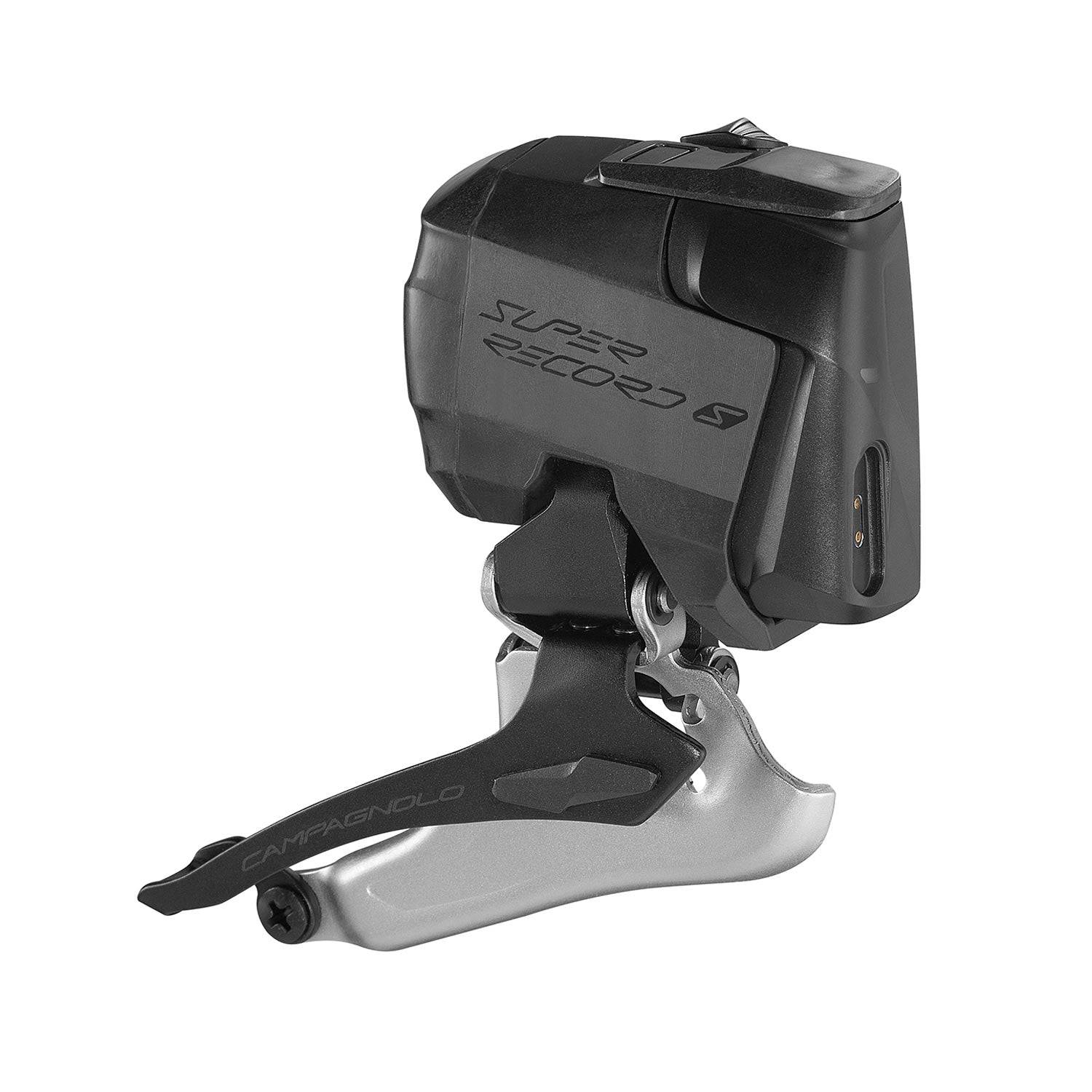 Campagnolo Super Record S 12X Wireless Front Derailleur in matte black, showcasing the high-performance road bike component.