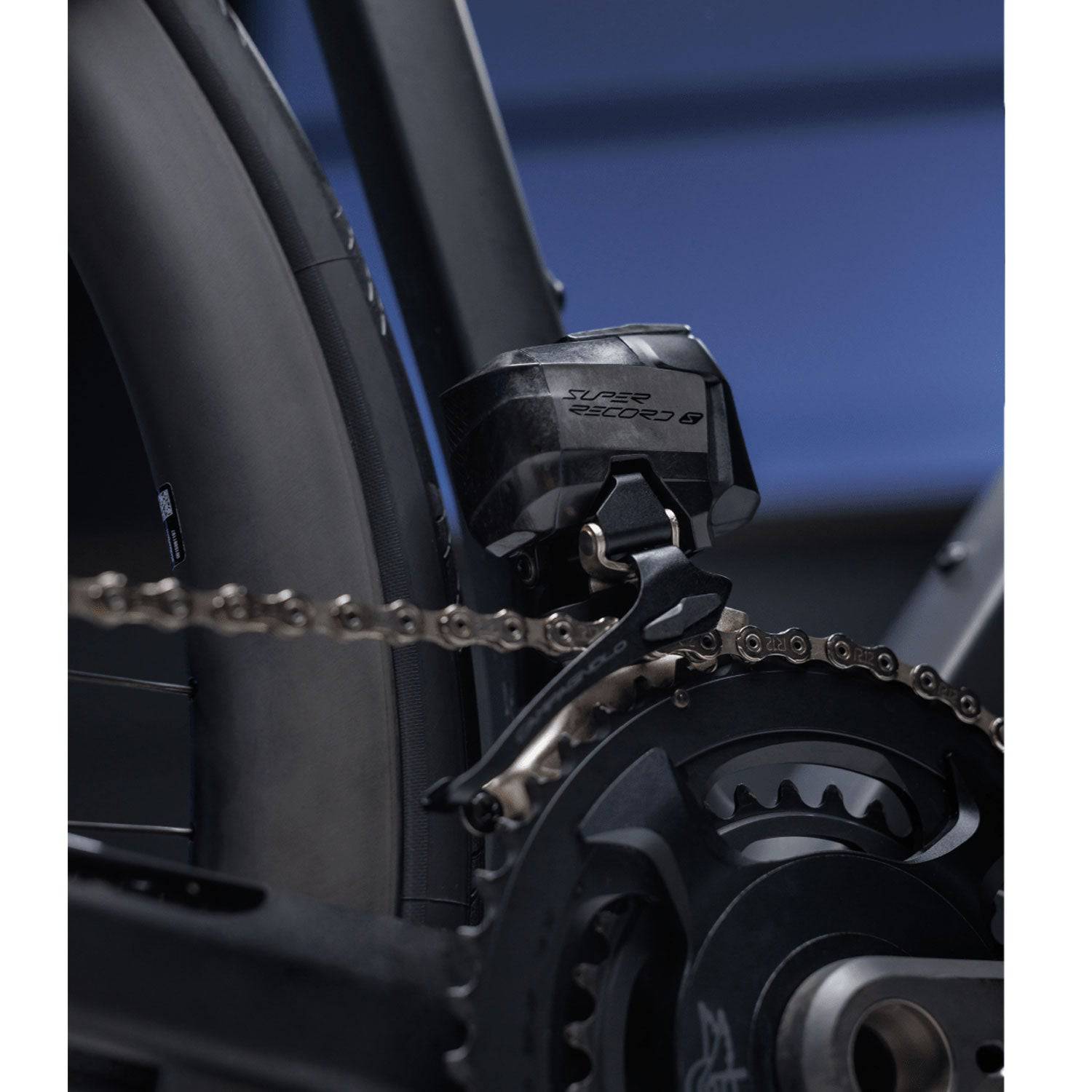 Campagnolo Super Record S 12X Wireless Front Derailleur in matte black for road bikes, showing the sleek component design.