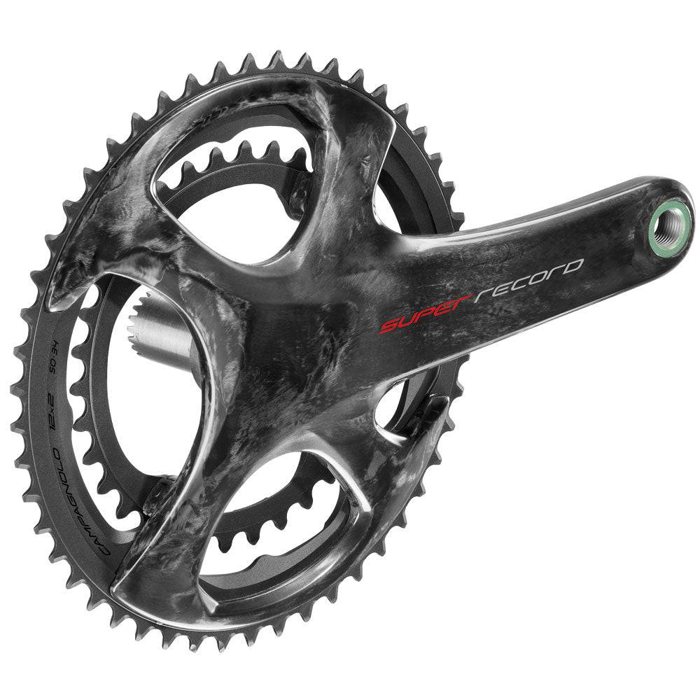 Campagnolo Super Record U-T 12x Aero Carbon chainset cranks with 8-bolt design, showcasing lightweight, high-performance cycling components.