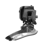 Campagnolo Super Record 13x wireless front derailleur showing sleek electronic shifting components and compact design.