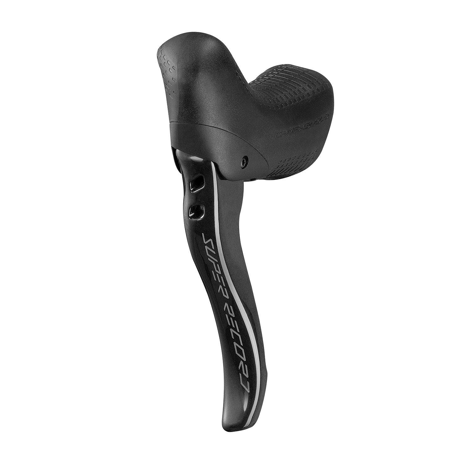 Campagnolo Super Record 13-speed wireless Ergos road bike components with Bluetooth shifting, featuring sleek levers and modern design.