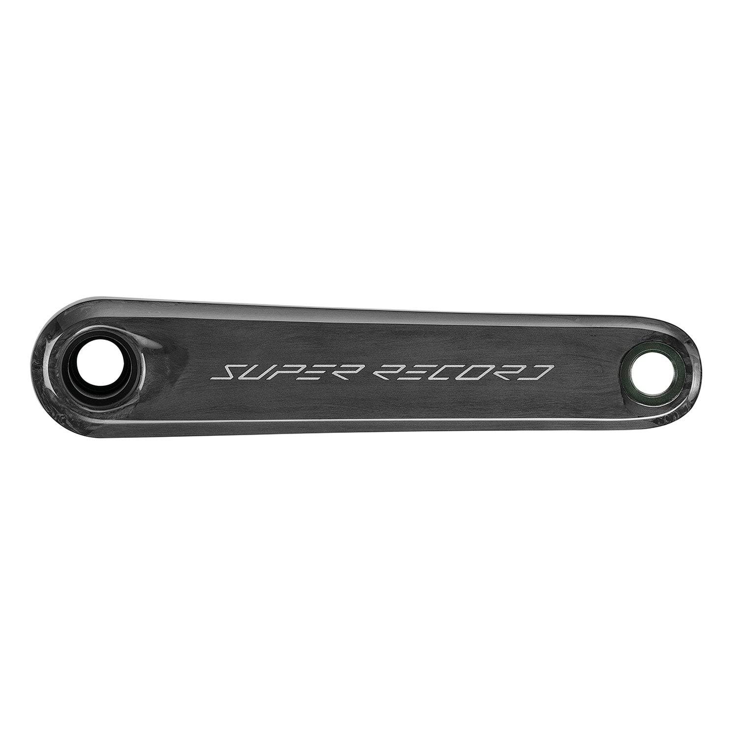 Campagnolo Super Record Wireless 13-speed carbon crank arms for road bikes, showing sleek black design with chainring mounting points.