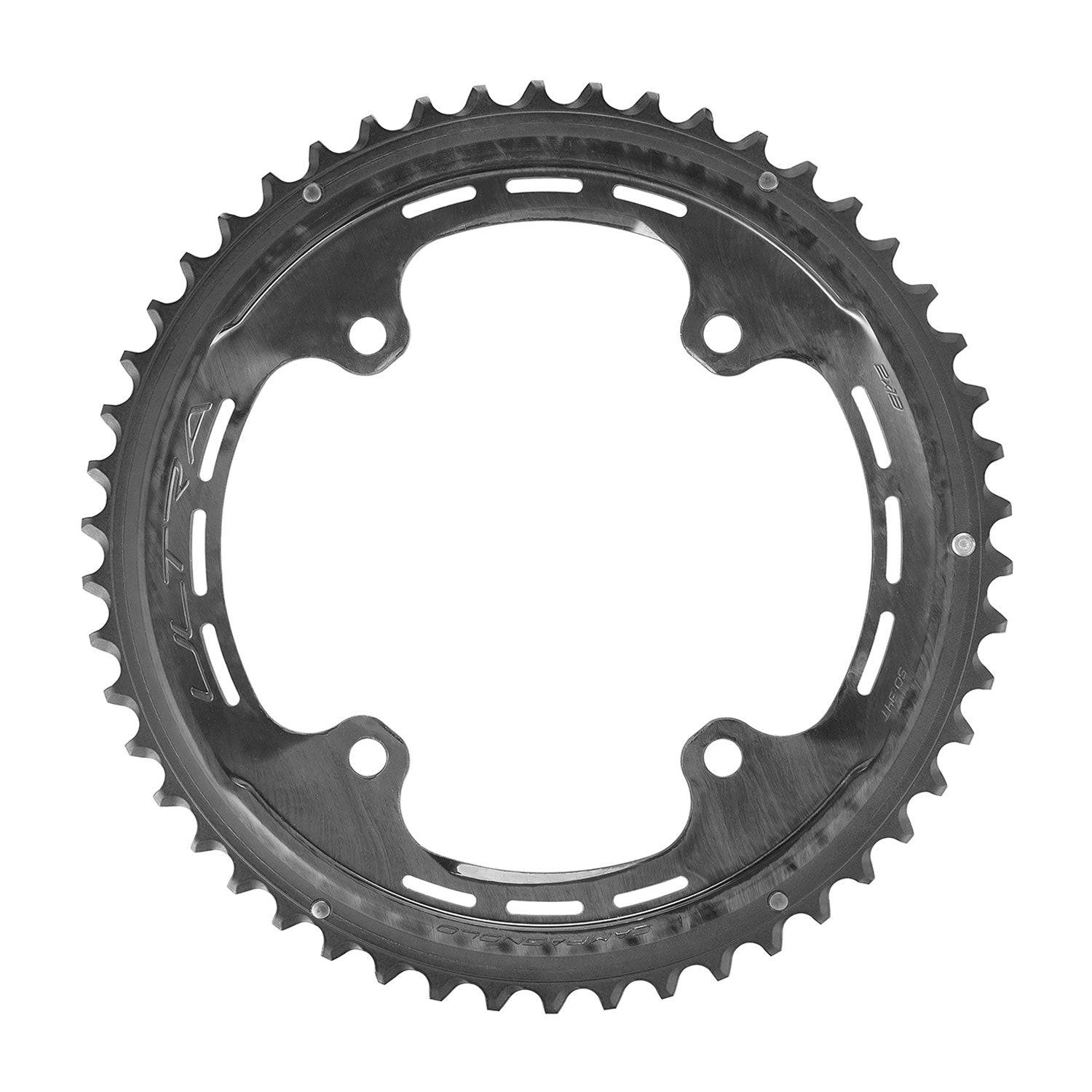Campagnolo Super Record Ultra 13x chainring for road cycling with electronic shifting, showing a close-up of the component.