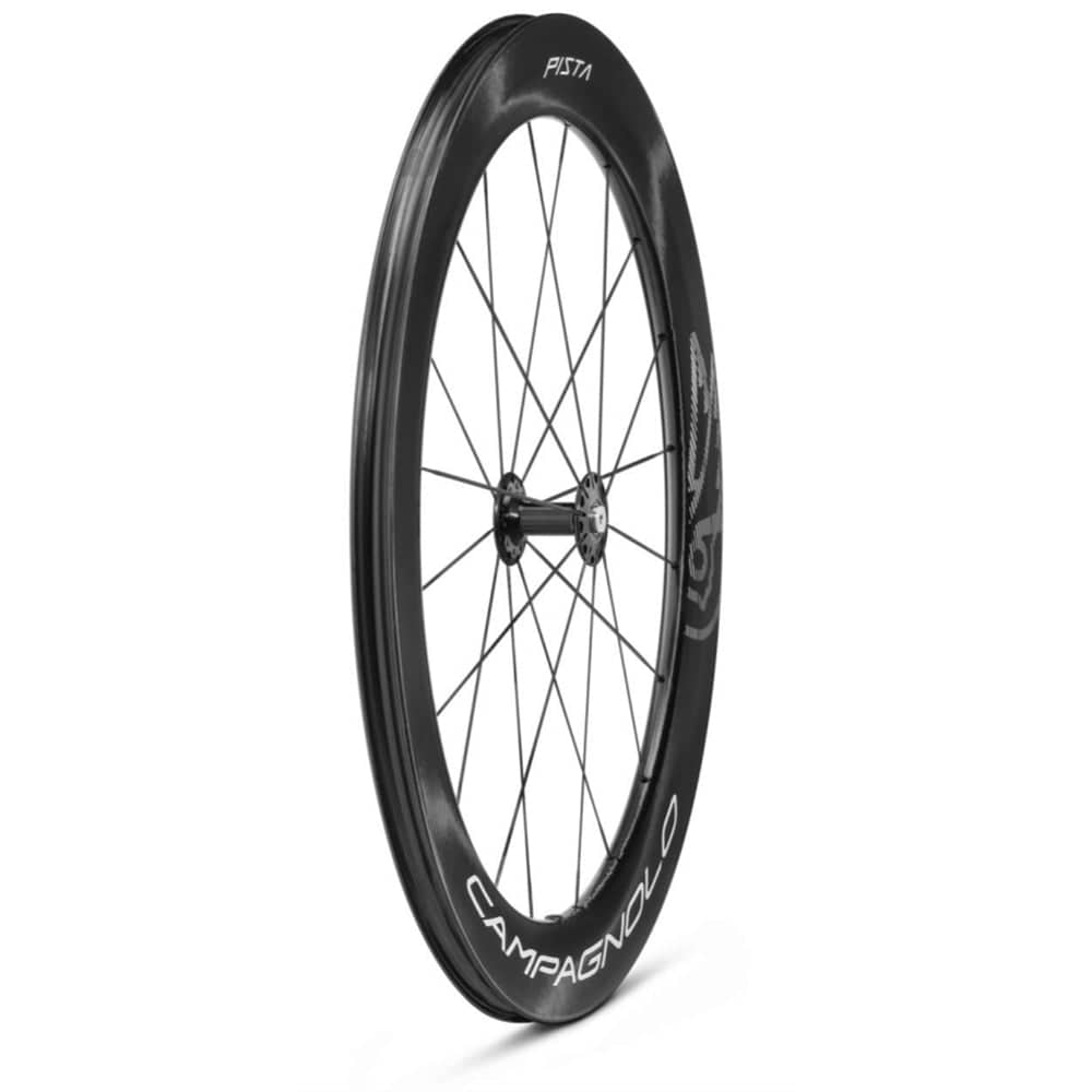 Campagnolo Pista 65 Carbon Track Wheels with 2-Way Fit and CULT Ceramic Bearings, showcasing lightweight racing bike components.