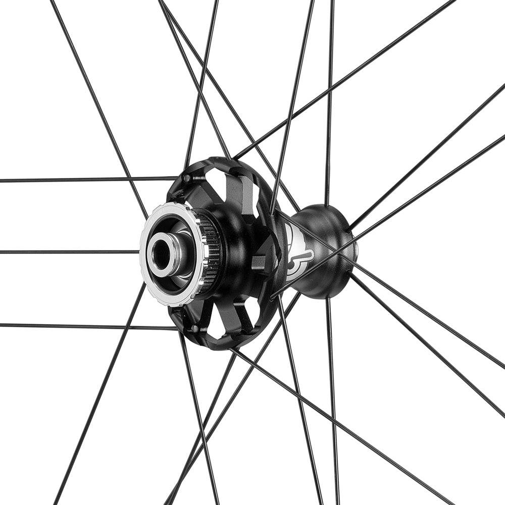Campagnolo Scirocco DB Cl BT12 AFS road wheel with 33mm tubeless-ready rim, showing the black rim and spokes.