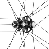 Campagnolo Scirocco DB Cl BT12 AFS road wheel with 33mm tubeless-ready rim, showing the sleek, aerodynamic design and braking surface.
