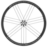 Campagnolo Scirocco DB Cl BT12 AFS road wheel with tubeless-ready 33mm rim, black alloy component for cycling performance.