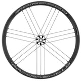 Campagnolo Scirocco DB Cl BT12 AFS road wheel with 33mm tubeless-ready rim and black alloy spokes.