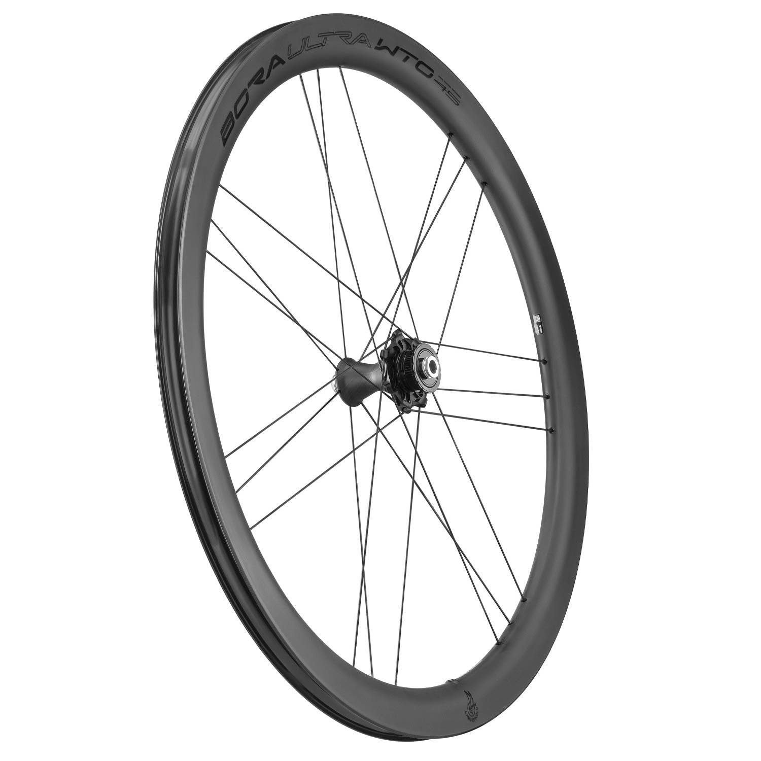 Campagnolo Bora Ultra WTO 45 C23 matte disc wheelset with 2-Way Fit technology for road cycling.