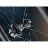 Campagnolo Bora Ultra WTO 45 C23 2-Way Fit disc road bike wheelset with chrome finish, featuring aerodynamic rim and carbon spokes.