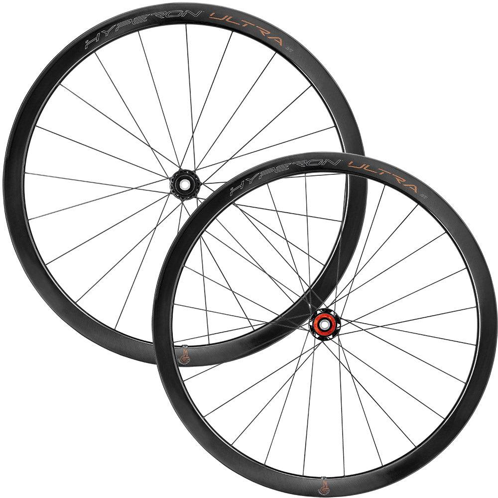Campagnolo Hyperon Ultra road bike wheels showing lightweight aerodynamic design and carbon rim construction.