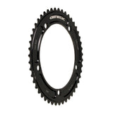 Genetic CNC machined chainring for road bikes, 1/2 x 1/8" tibia track chainring component with detailed teeth design.
