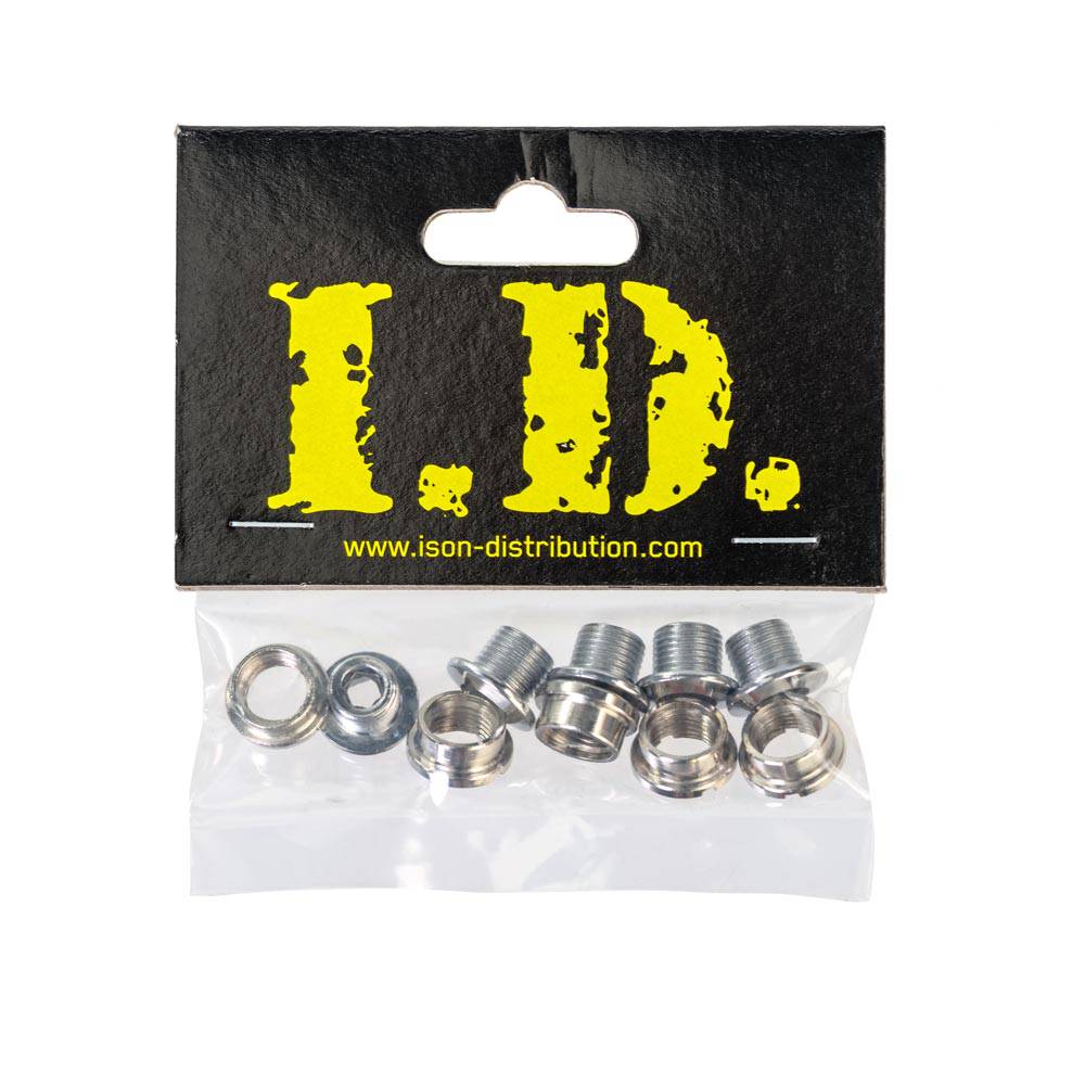 ID brand bike chainring bolts, single spare components for secure drivetrain connection, shown in a pack of 19.