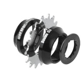 Gusset Components Double Six single speed conversion kit with alloy spacers and steel 16T sprocket for Shimano HG freehub.