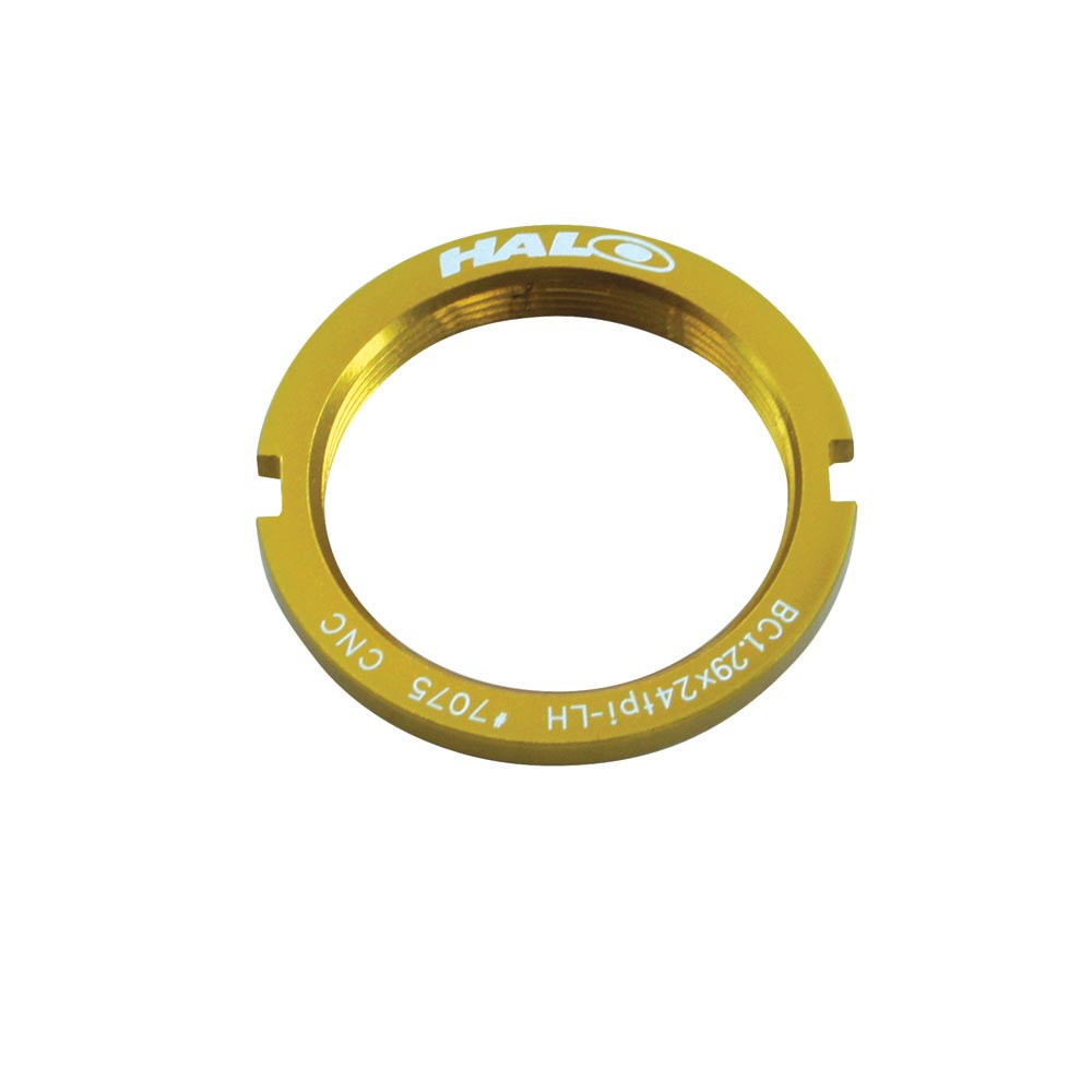 CNC machined Halo Alloy Track Lockring sprocket for fixed gear bikes, showcasing durable bike component with precise machining.