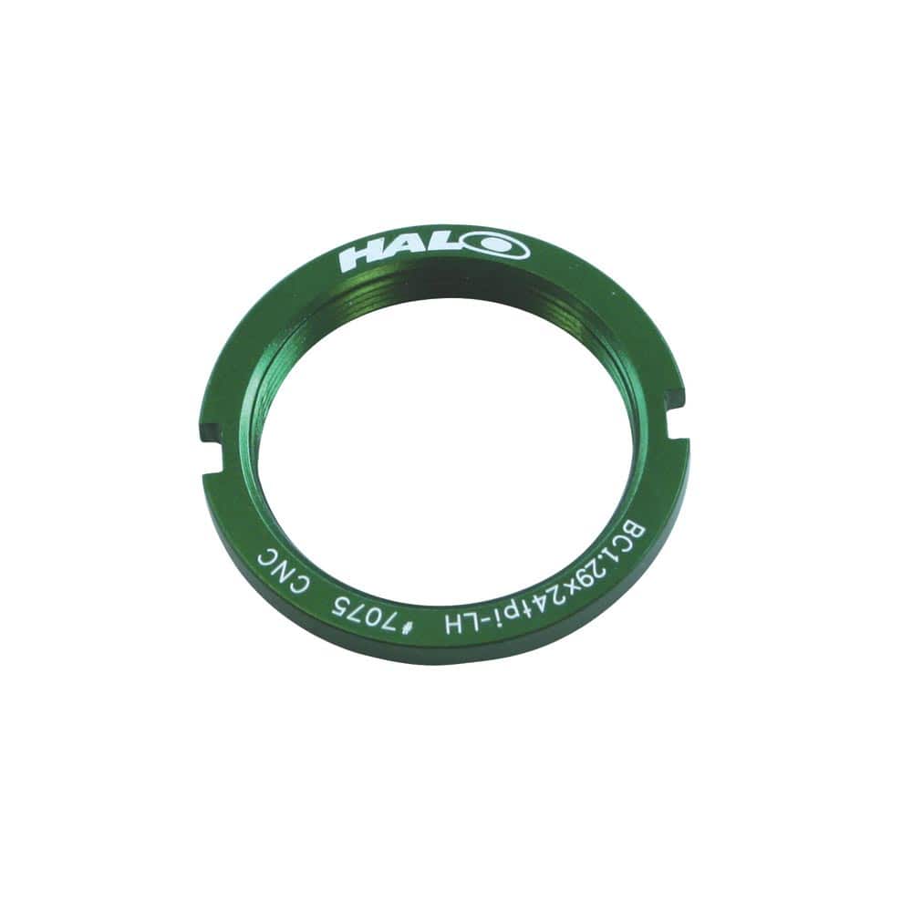 Halo Alloy Track Lockring Sprockets for fixed gear bikes, CNC machined bike components with a sleek metal finish.