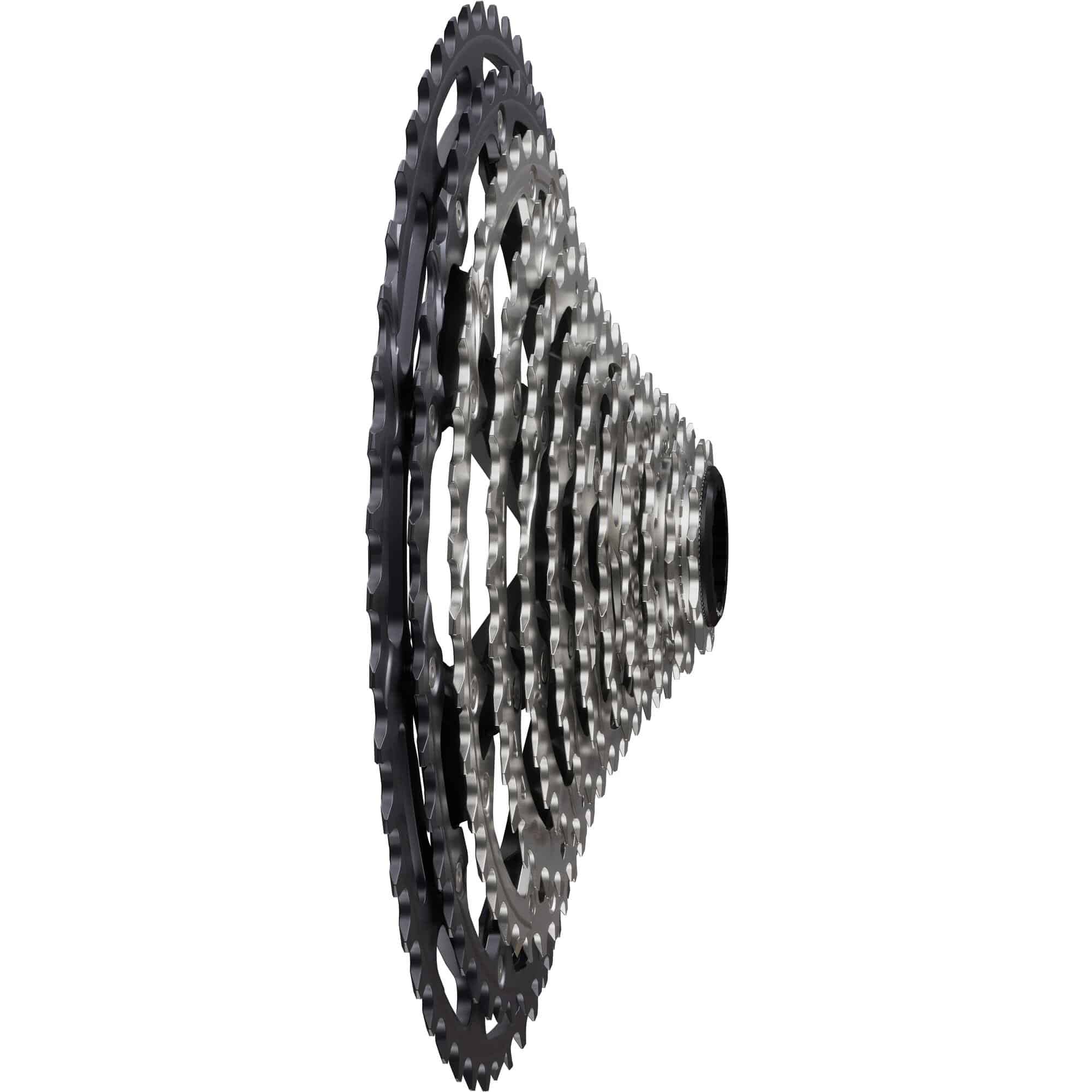 Shimano Deore XT CS-M8200 12-speed MTB cassette with 10-51T Hyperglide sprockets, showing the silver gear teeth and sprocket arrangement.