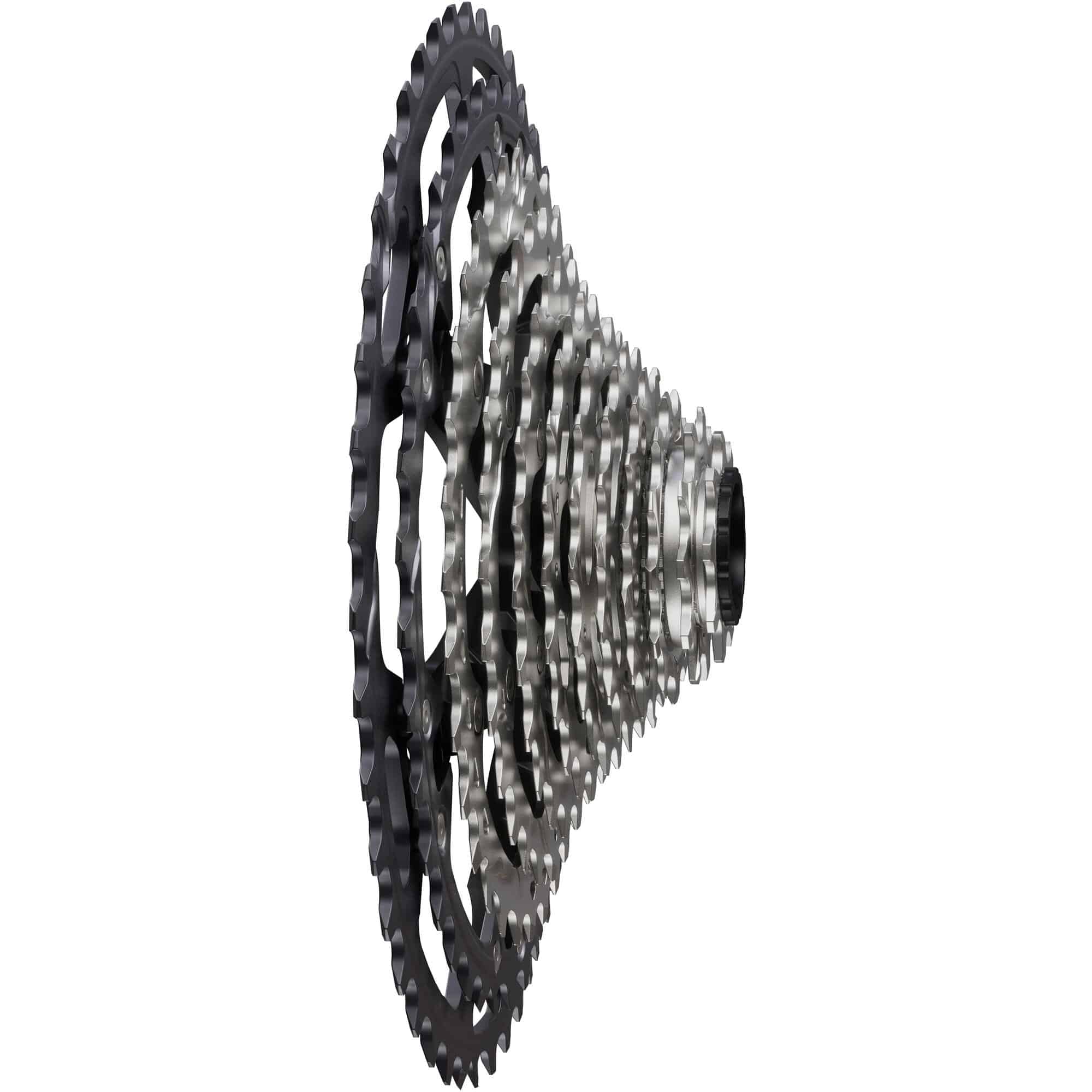 Shimano Deore XT CS-M8200 12-speed MTB cassette with 10-51T Hyperglide sprockets, showing the gear teeth and black alloy body.
