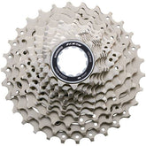 Shimano 105 CS-R7000 11-speed road bike cassette with Hyperglide EV technology, showing metal sprockets and gear teeth.