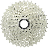Shimano Tiagra CS-RS400 11-speed road bike cassette with Hyperglide sprockets, showing the silver alloy gear components.