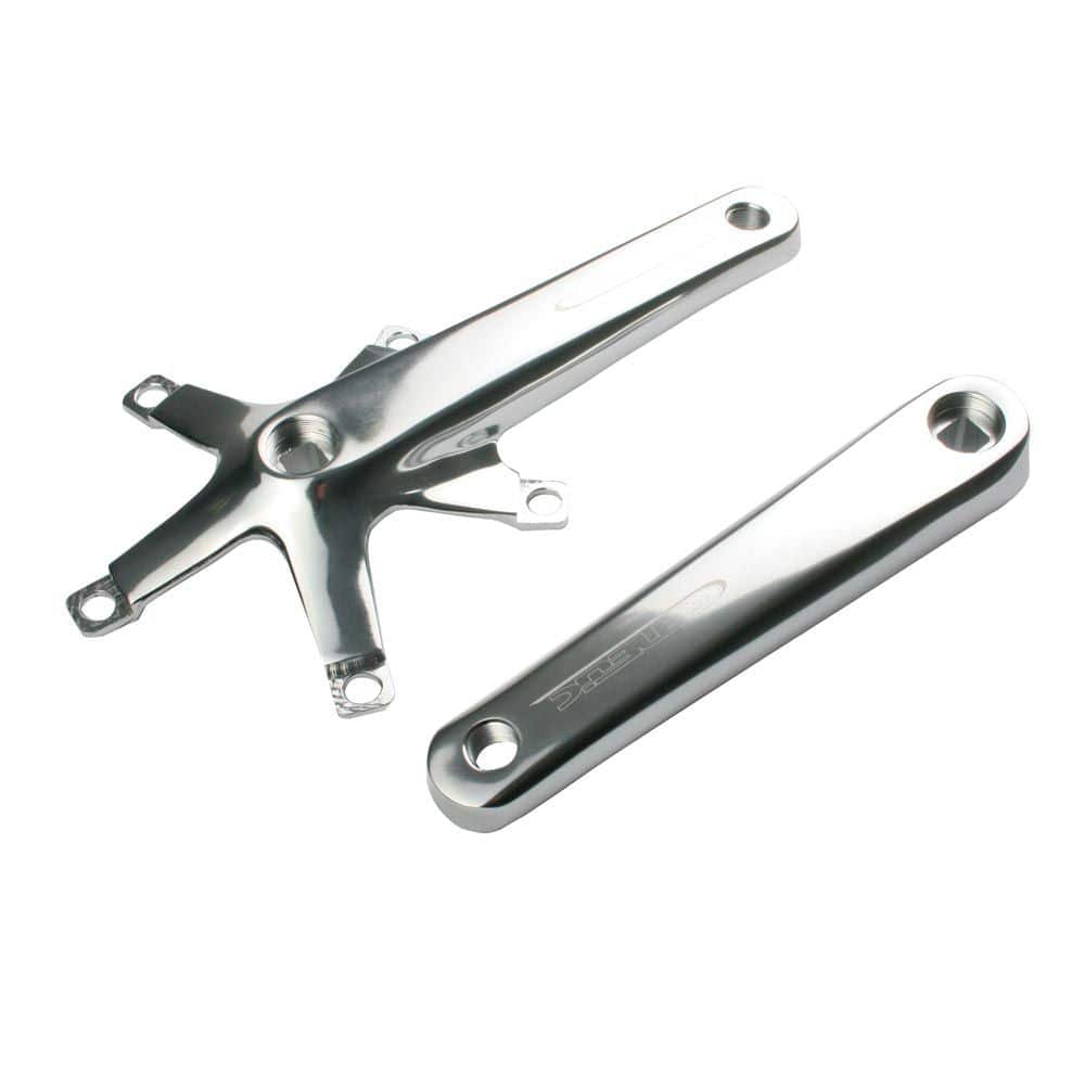 Genetic Cranks Tibia single track crankset with 5-arm 144 BCD spider for track bikes, showing the crank arms and spider design.