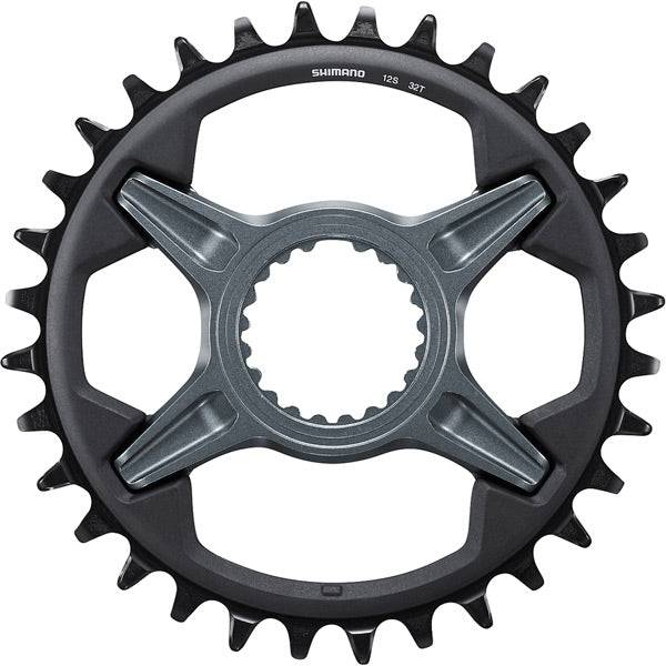 Shimano SLX SM-CRM75 32T single chainring for 12-speed M7100/M7120/M7130 mountain bike drivetrain, with teeth and mounting holes visible.