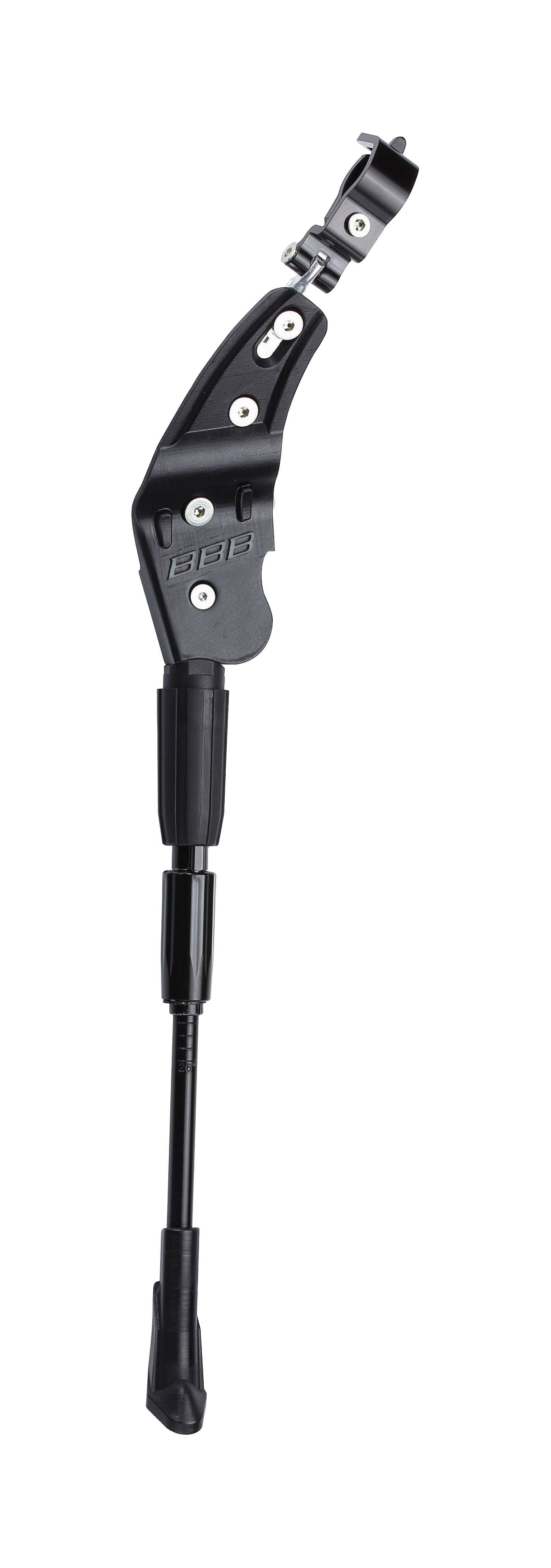 BBB BKS-04 MultiKick kickstand for sport bikes with adjustable length and quick fold, shown on a sport bike in use.
