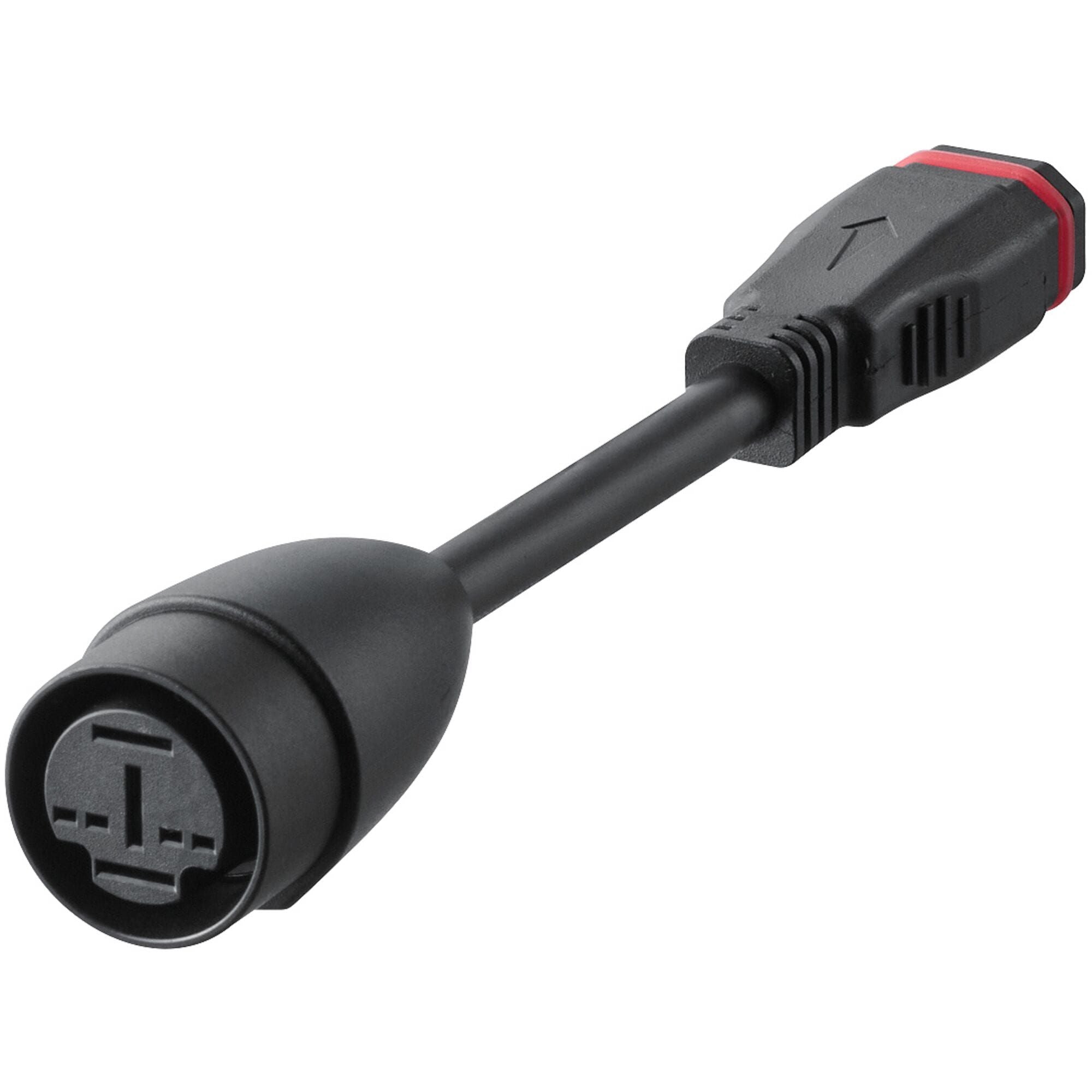 Shimano STEPS SM-BTE81 charging adapter for e-bike batteries, showing the compact electrical component for reliable power connection.