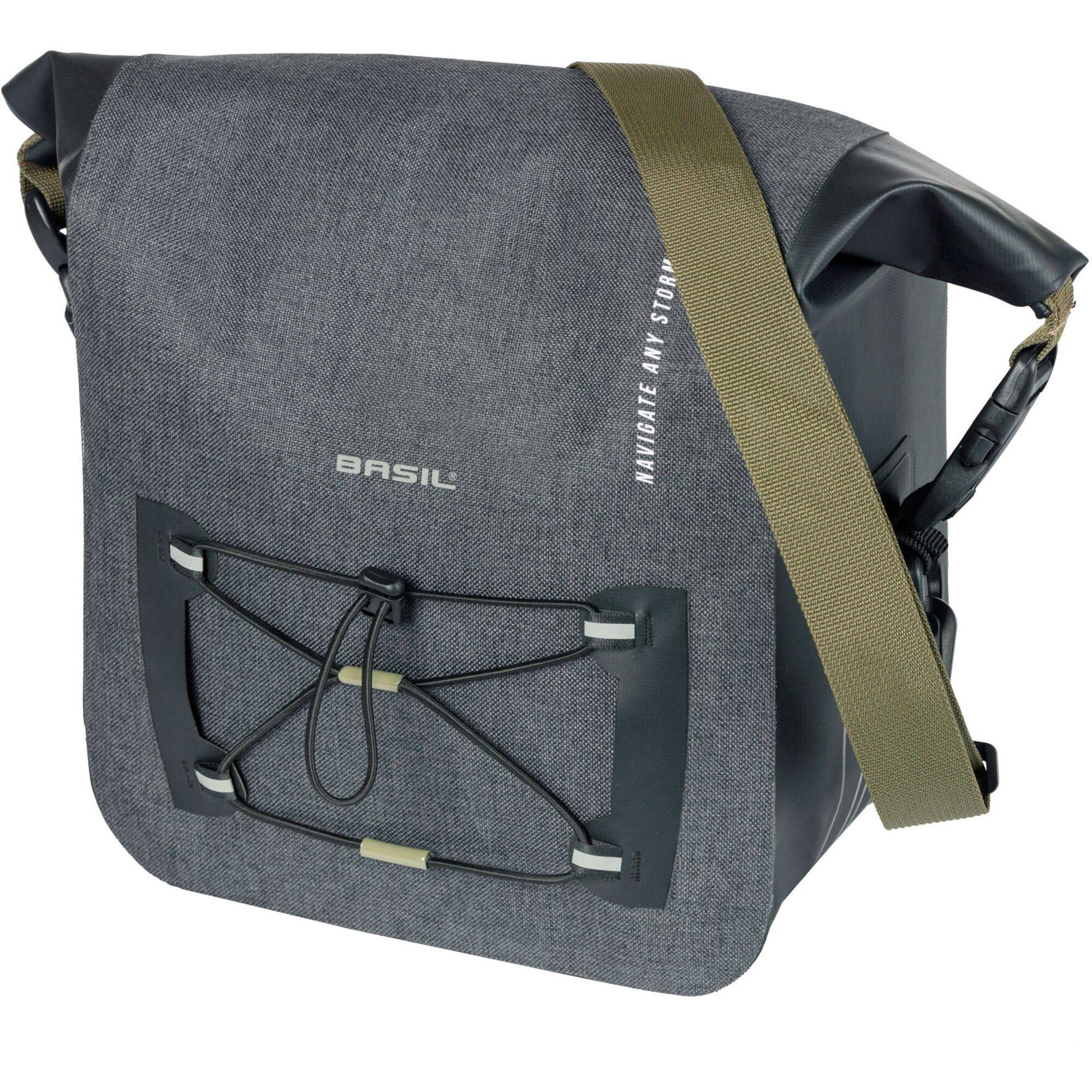 Basil Navigator Storm KF handlebar bag in waterproof black with reflective logos, designed for cycling accessories.