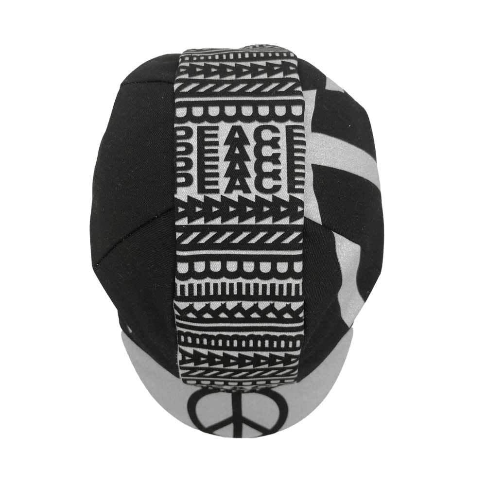 Black Cinelli Peace cycling cap featuring Italian screenprinted graphic and lightweight headwear design.