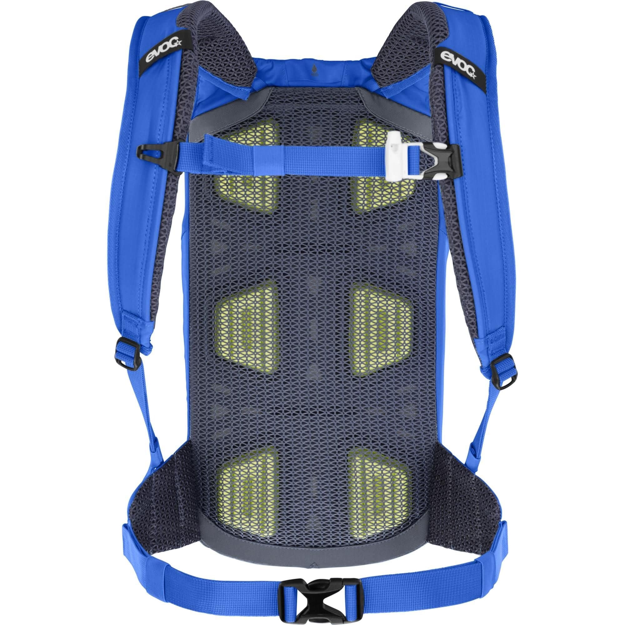 EVOC Ride 12L backpack with denim finish and included 2L hydration bladder, designed for cycling and daily use.