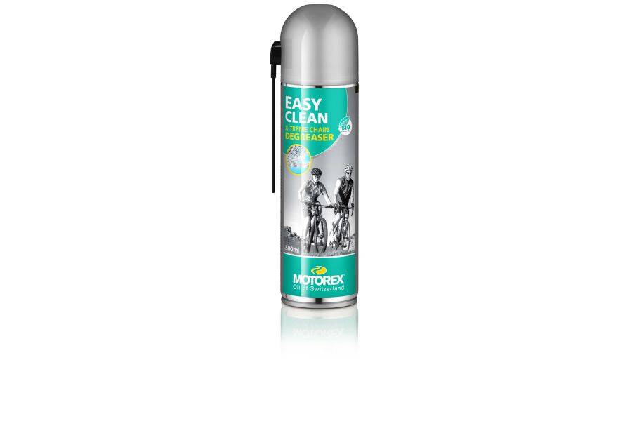Motorex Easy Clean Spray biodegradable bike chain cleaner in silver/green bottle, 500ml, for bike maintenance.