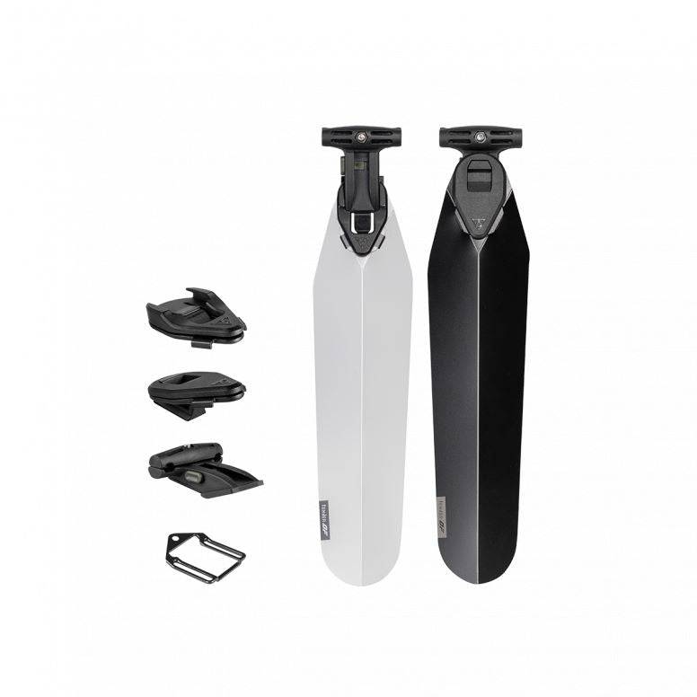 Topeak Flashfender Deluxe Duo Fixer bike fender with black and transparent brackets, designed for bike mud protection.