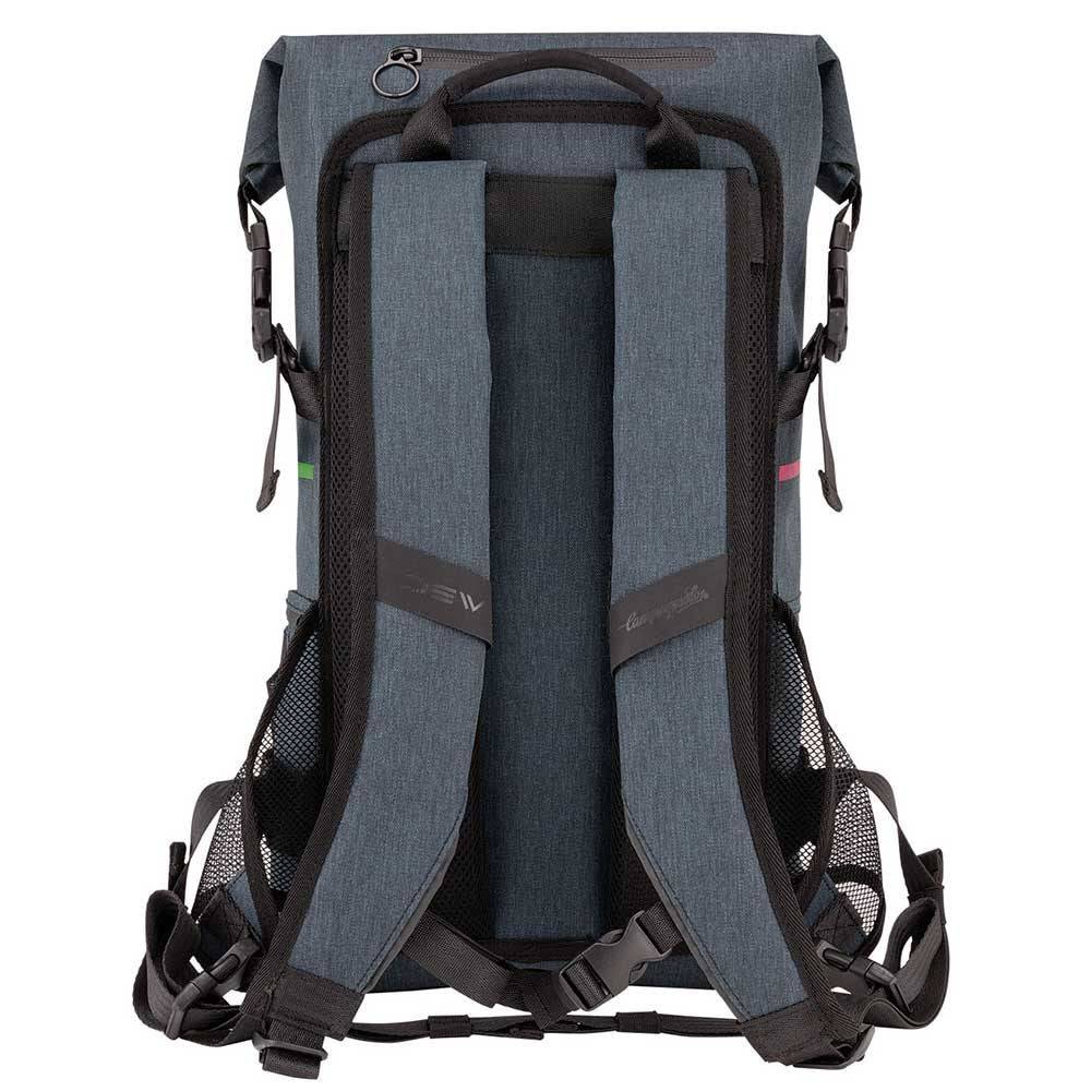 Campagnolo Roll Top cycling backpack with waterproof design, ideal for commuting, shown with adjustable straps and durable fabric.