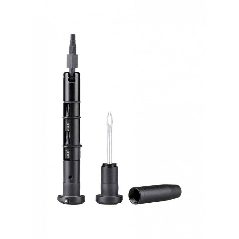 Topeak Plug n Tool mountain bike repair kit with tubeless tyre plugs and tools, black workshop set for bike maintenance.