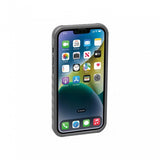 Topeak iPhone 14 Plus RideCase black protective cycling phone case showing rugged design and secure mount for outdoor riding.