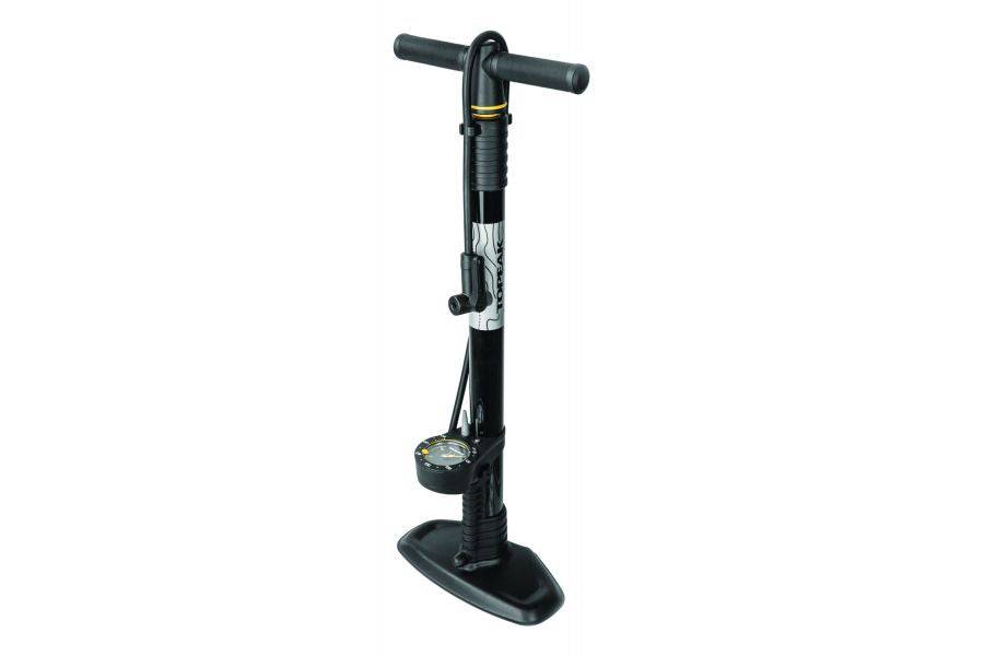 Topeak JoeBlow Mountain X bike pump with twinHead DX5 valve and pressure gauge for mountain bikes and cycling accessories.