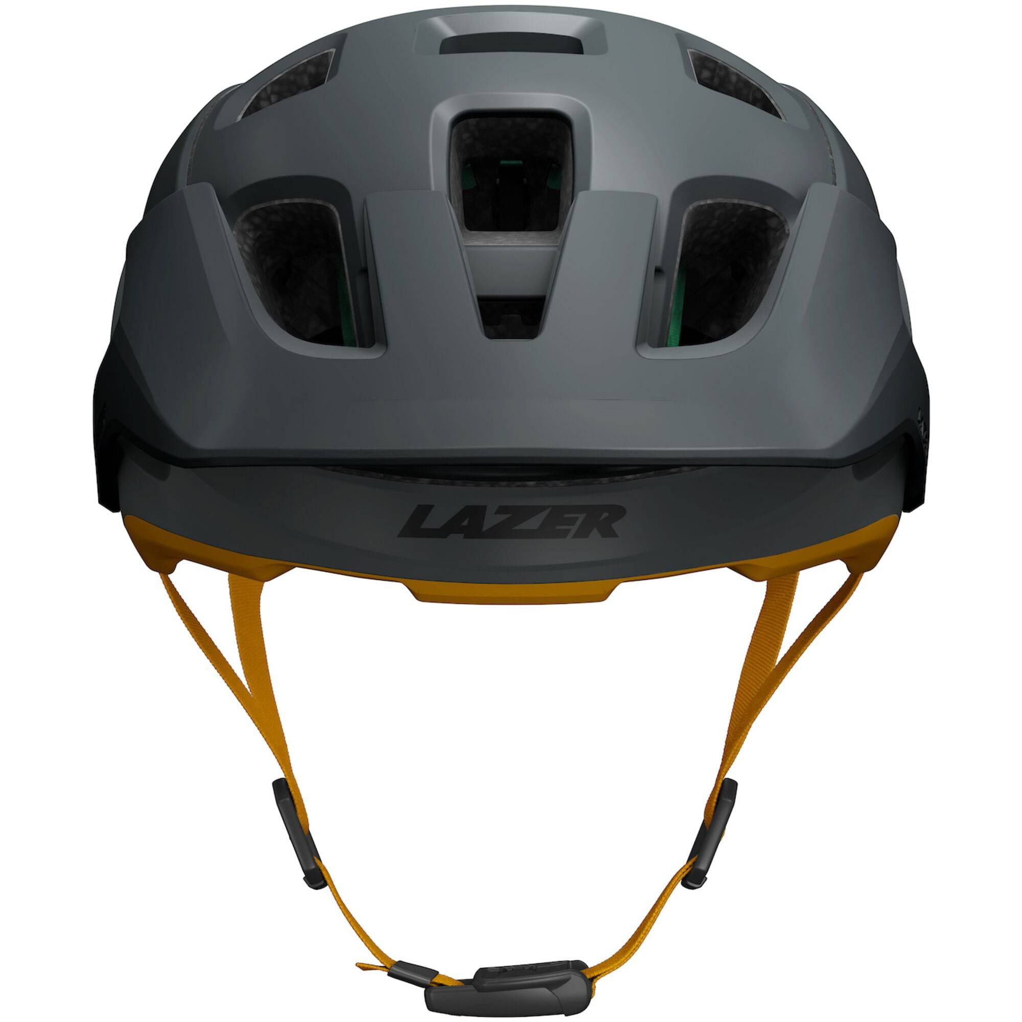 Lazer Jackal KinetiCore MTB helmet with magnetic buckle and action camera mount, featuring durable sports helmet design.