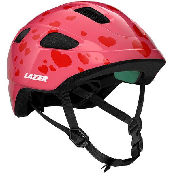 Lazer NutZ 2.0 KinetiCore kids' helmet with turnfit system and insect net, featuring colorful design and adjustable straps.