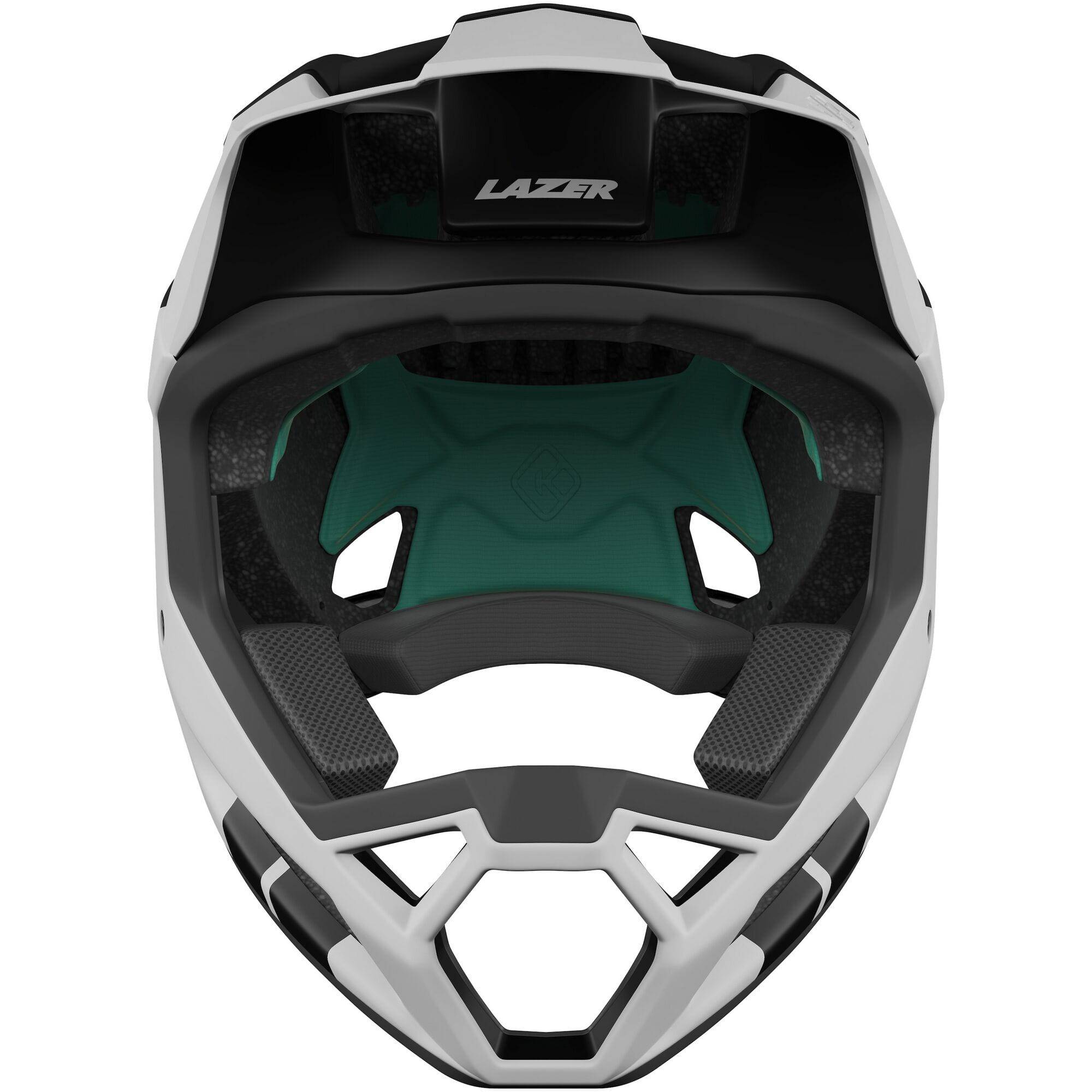 Lazer Cage KinetiCore full face helmet for enduro and downhill racing, showing durable helmet with ventilation and secure chin strap.