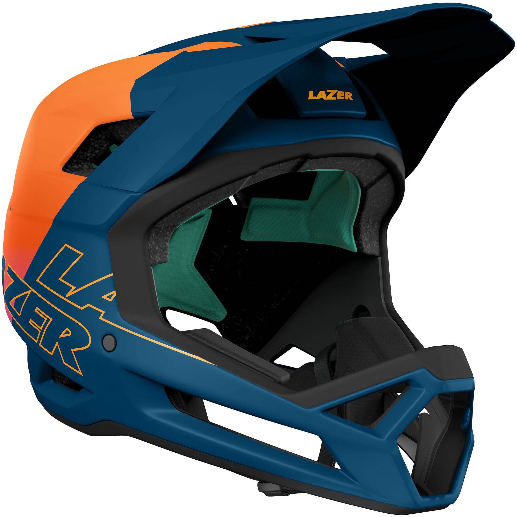 Lazer KinetiCore full face helmet for enduro and downhill racing, featuring aerodynamic design and safety vents.